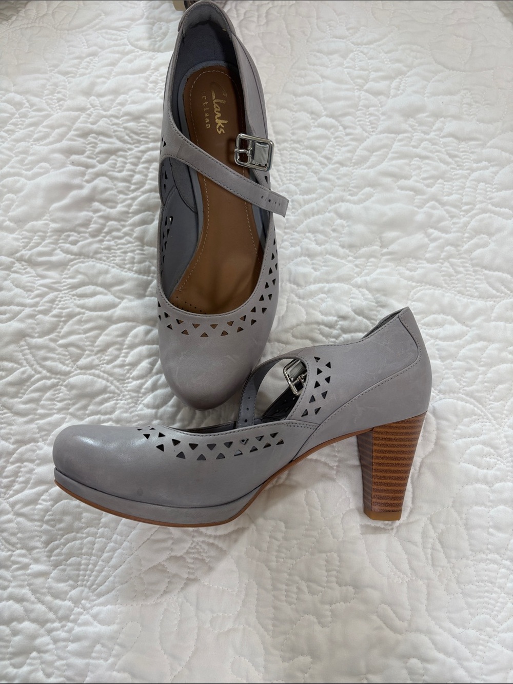 Clarks Gray Mary Jane Flats with Buckle Strap